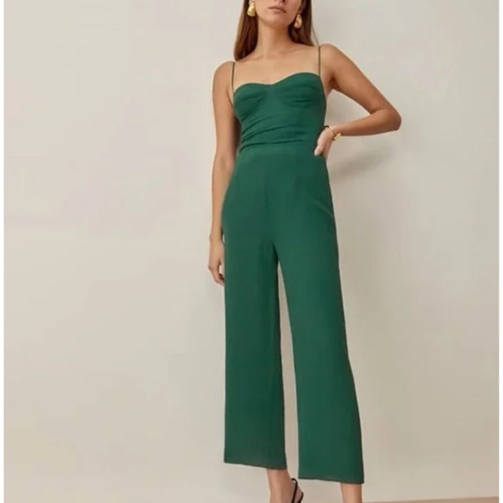 REFORMATION 'GILDA' Crop Wide Leg Jumpsuit in EMERALD (6)